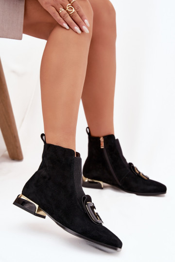 Scarpe da donna in suede sintetico con tacco basso e decorazioni D&A MR52-217 neri