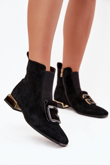 Scarpe da donna in suede sintetico con tacco basso e decorazioni D&A MR52-217 neri 2