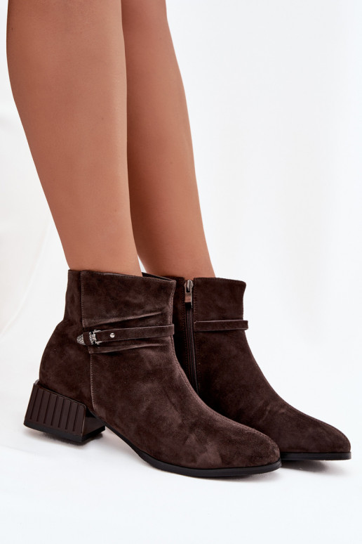 Stivaletti da donna in suede sintetico Klocke caldi D&A CR52-651 color cioccolato