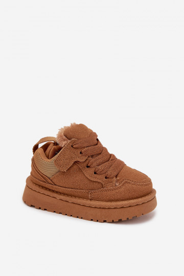Scarpe sportive calde per bambini marroni con pelliccia interna Mireen 2