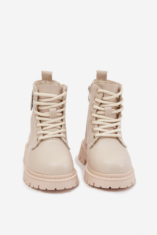 Stivaletti imbottiti per bambini con pelliccia interna e ornamenti LOVE, color sabbia, Rosaira