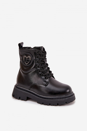 Stivaletti imbottiti per bambini con pelliccia interna e ornamenti LOVE, color nero, Rosaira