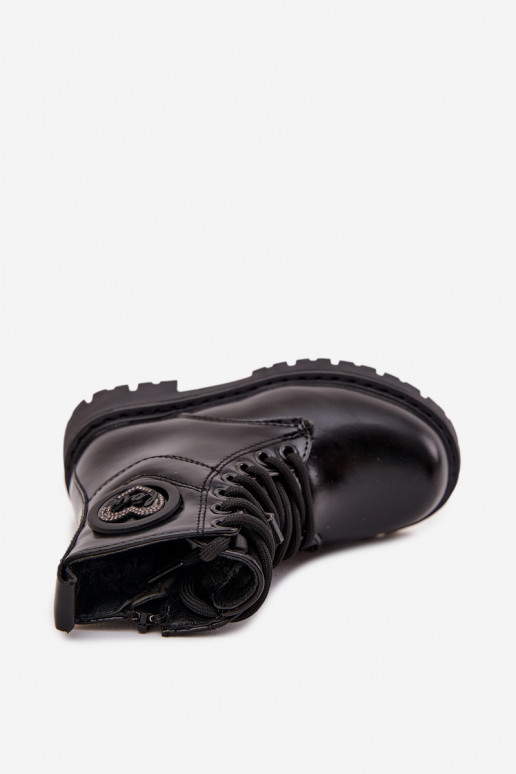 Stivaletti imbottiti per bambini con pelliccia interna e ornamenti LOVE, color nero, Rosaira