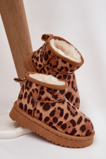 Stivali da neve caldi per bambini/giovani marroni con pelliccia interna e motivo leopardato Mireya