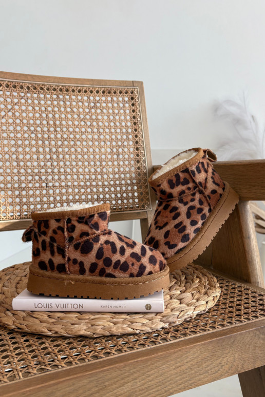 Stivali da neve caldi per bambini/giovani marroni con pelliccia interna e motivo leopardato Mireya