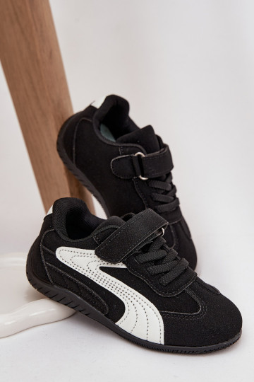 Scarpe sportive per bambini con chiusura adesiva nere e bianche Perrin