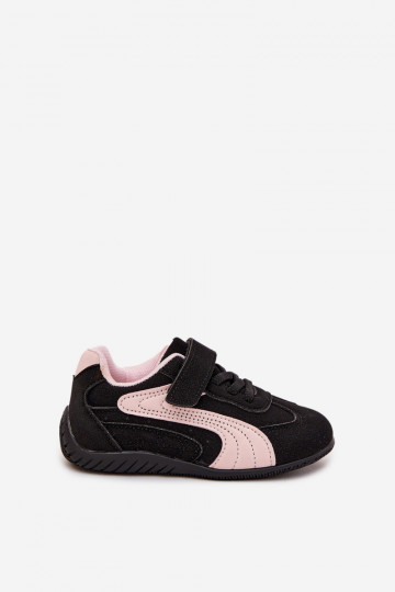 Scarpe sportive per bambini con chiusura adesiva nere e rosa Perrin 2