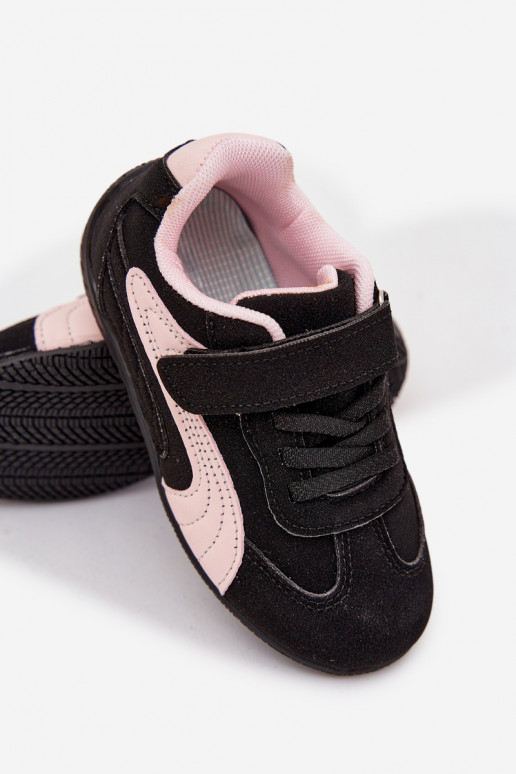 Scarpe sportive per bambini con chiusura adesiva nere e rosa Perrin