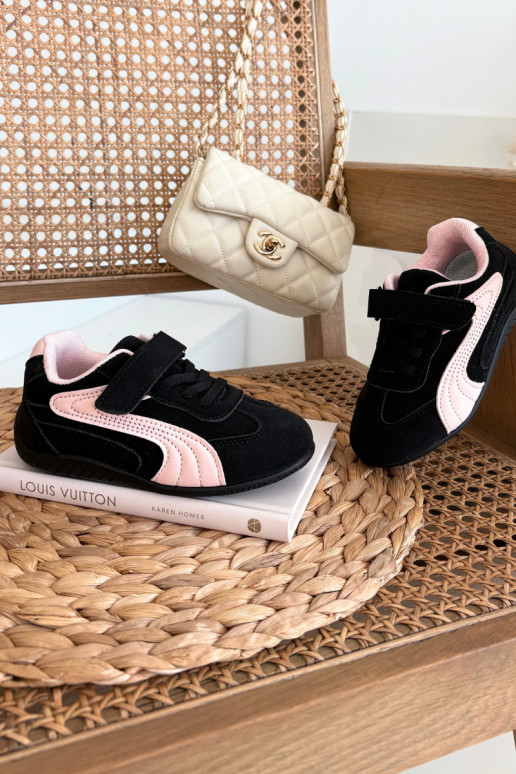 Scarpe sportive per bambini con chiusura adesiva nere e rosa Perrin