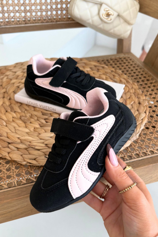 Scarpe sportive per bambini con chiusura adesiva nere e rosa Perrin