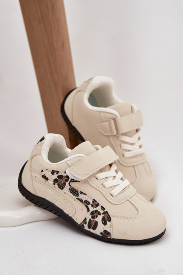 Scarpe sportive per bambini con chiusura adesiva color sabbia con motivi Perrin