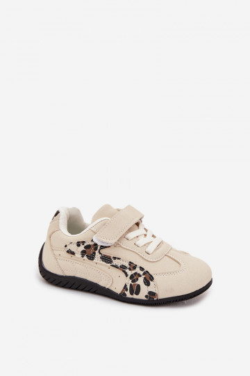 Scarpe sportive per bambini con chiusura adesiva color sabbia con motivi Perrin 2