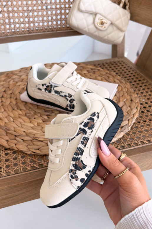 Scarpe sportive per bambini con chiusura adesiva color sabbia con motivi Perrin