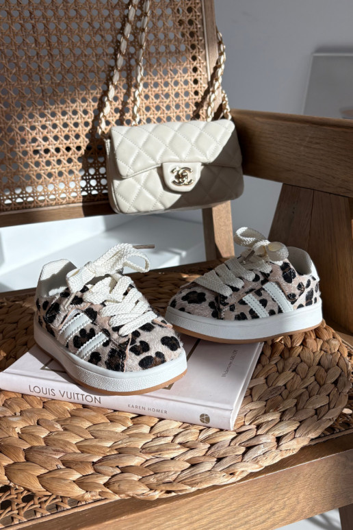 Sneakers per bambini con motivo in pelle di leopardo, color sabbia, Amelle