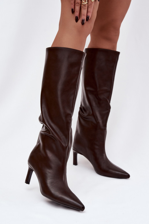 stivali da donna Un modello convincente con tacchi sottili Con Cucito CzekoladoAe Olyvia