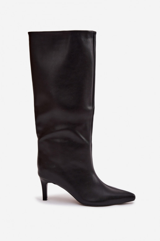 stivali da donna Un modello convincente con tacchi sottili Con Cucito colore nero Olyvia