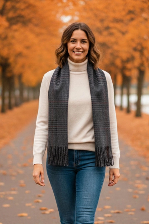 Sciarpa grigia da donna a quadri Pirouet