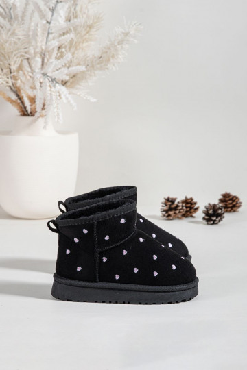 Stivali di neve per bambini con cuori, neri Gracina