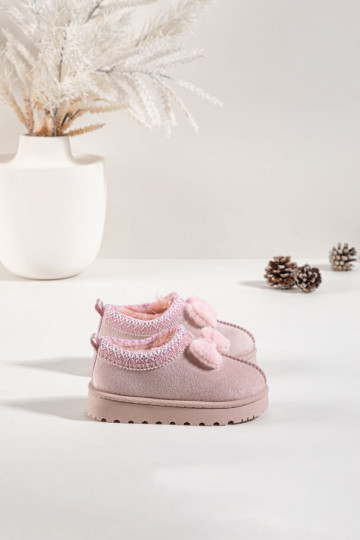 Stivali di neve per bambini con ricamo e nastro, rosa Daven