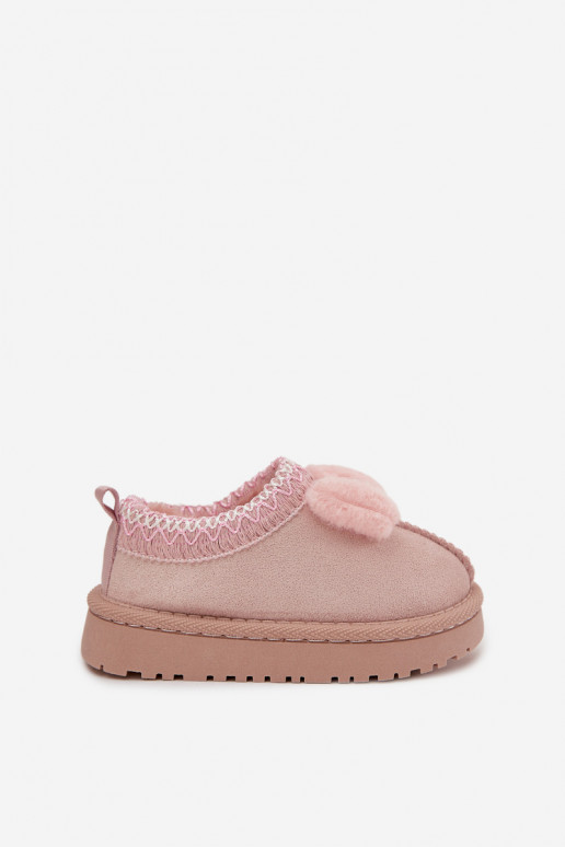 Stivali di neve per bambini con ricamo e nastro, rosa Daven