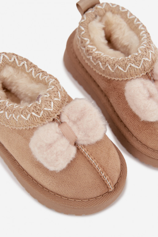 Stivali di neve per bambini con ricamo e nastro, color sabbia Daven