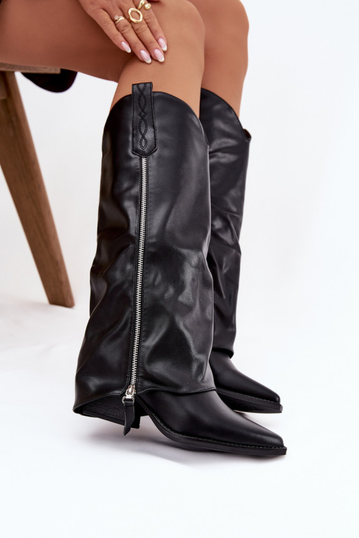 stivali stile coAboy con i tacchi in ecopelle colore nero Palira