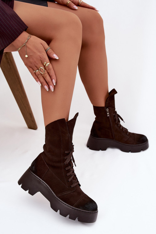 Stivaletti da lavoro FemminileAbilitatoturalnego dalla pelle scamosciatau Zazoo 976 CzekoladoAe