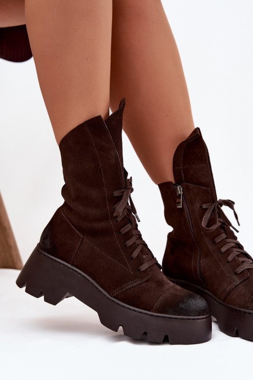 Stivaletti da lavoro FemminileAbilitatoturalnego dalla pelle scamosciatau Zazoo 976 CzekoladoAe