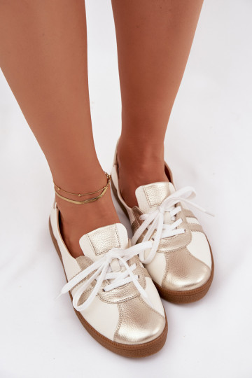 Pelle scarpe Femminile Typu Barefoot Zazoo N1341 Bianco-colore dorato