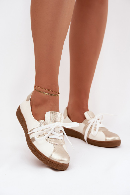 Pelle scarpe Femminile Typu Barefoot Zazoo N1341 Bianco-colore dorato