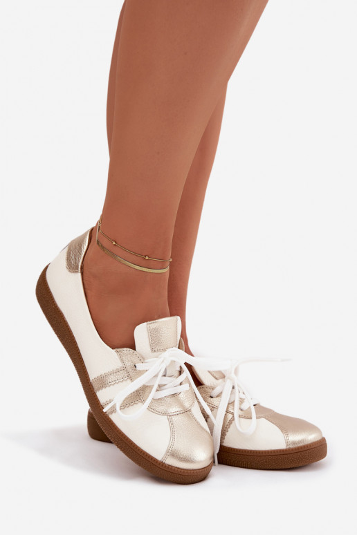 Pelle scarpe Femminile Typu Barefoot Zazoo N1341 Bianco-colore dorato