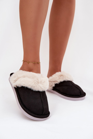 Pantofole donna nere con pelliccia Carisse 2