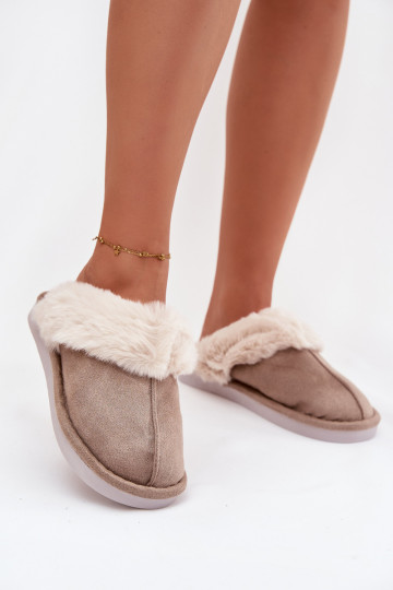 Pantofole donna chaki con pelliccia Carisse