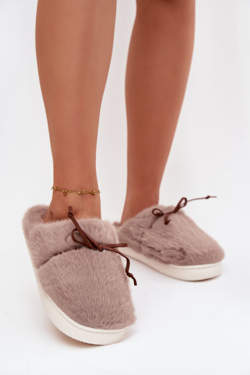 Pantofole chaki con pelliccia e fiocchi Minella