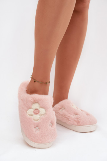 Ciabatte Selinne rosa con pelliccia e motivi floreali