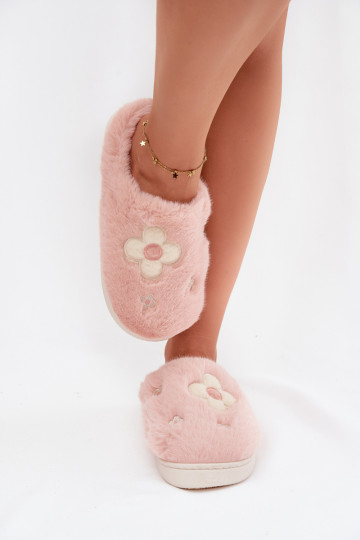 Ciabatte Selinne rosa con pelliccia e motivi floreali 2