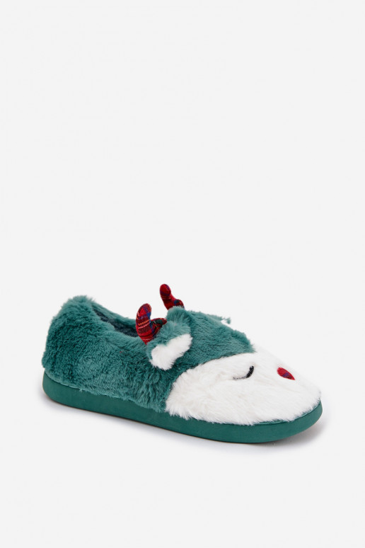 Pantofole Abilitatotale Femminile Con un tema Renna con una pelliccia colore verde Orsella