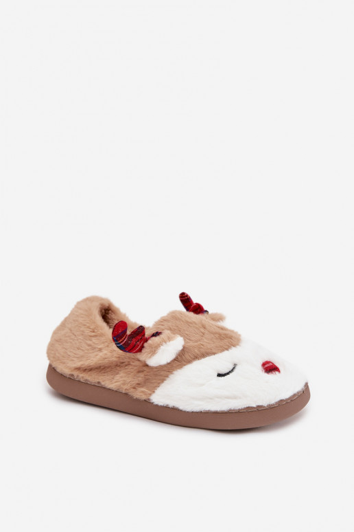 Pantofole Abilitatotale Femminile Con un tema Renna con una pelliccia beige Orsella