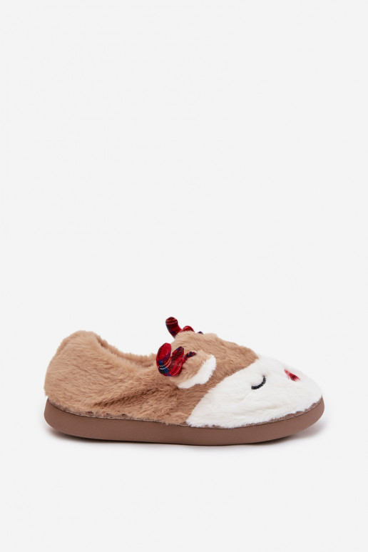 Pantofole Abilitatotale Femminile Con un tema Renna con una pelliccia beige Orsella