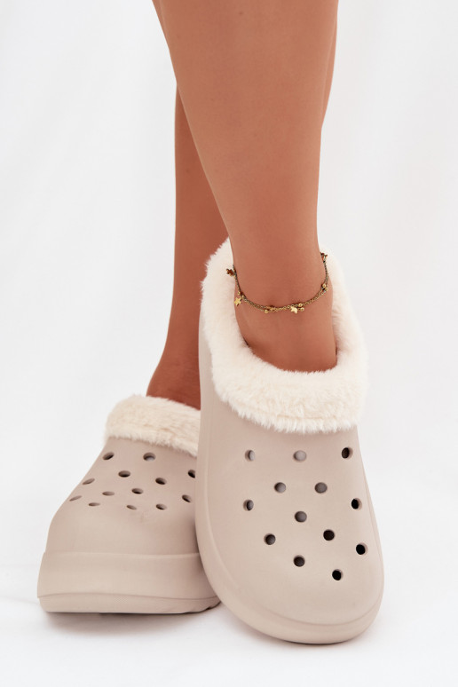 Pantofole leggere Pantofole da donna riscaldamento con pelliccia all interno colore kaki Palvine