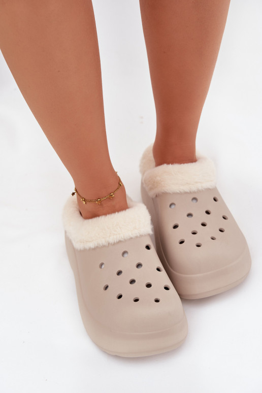 Pantofole leggere Pantofole da donna riscaldamento con pelliccia all interno colore kaki Palvine