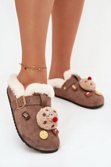 Pantofole da donna con dettagli eleganti e fibbie, foderate in pelliccia, marroni "Thalora" 2