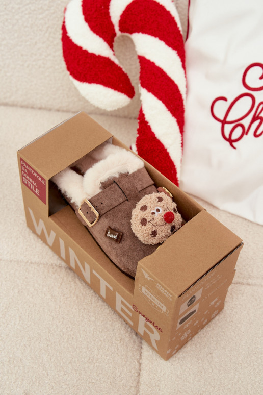 Pantofole Femminile con bellissimi dettagli I con fibbie riscaldamento con pelliccia all interno colore marrone Thalora