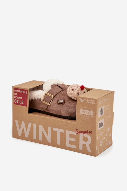 Pantofole Femminile con bellissimi dettagli I con fibbie riscaldamento con pelliccia all interno colore marrone Thalora