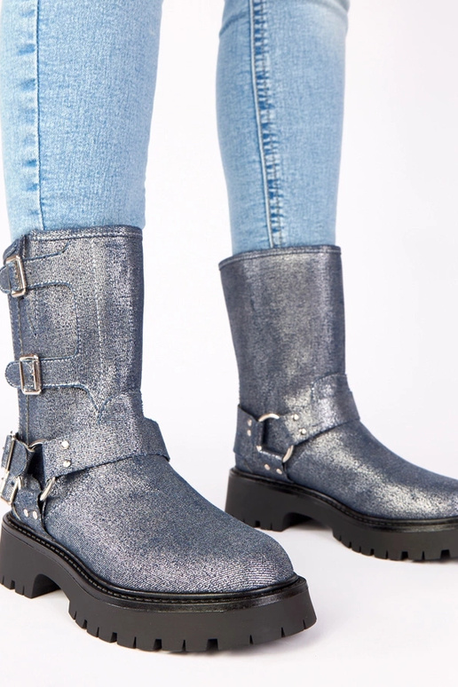 Stivaletti blu decorati con fibbie e...