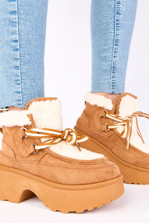 Stivali da neve marroni con pelliccia...