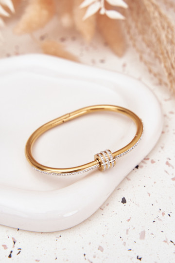 Bracciale da donna in acciaio inossidabile color oro con pietre scintillanti 2