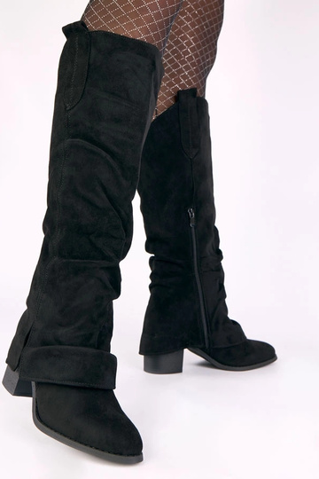 Stivali alti neri in suede sintetico con gambale piegato Batta 2