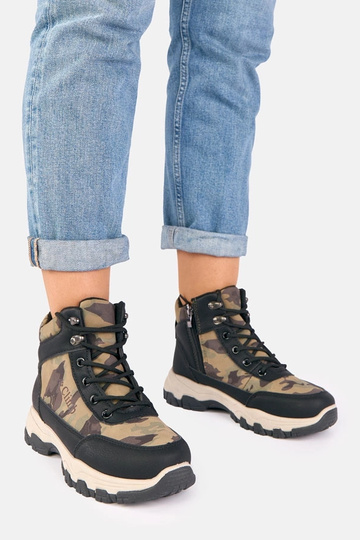 Stivali neri con plateau e motivo camouflage Louie