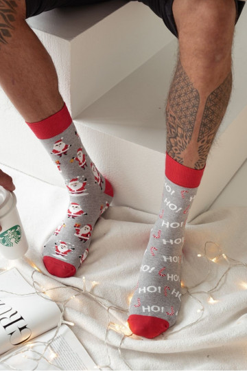 Calze da uomo natalizie "Santa Clause" color grigio